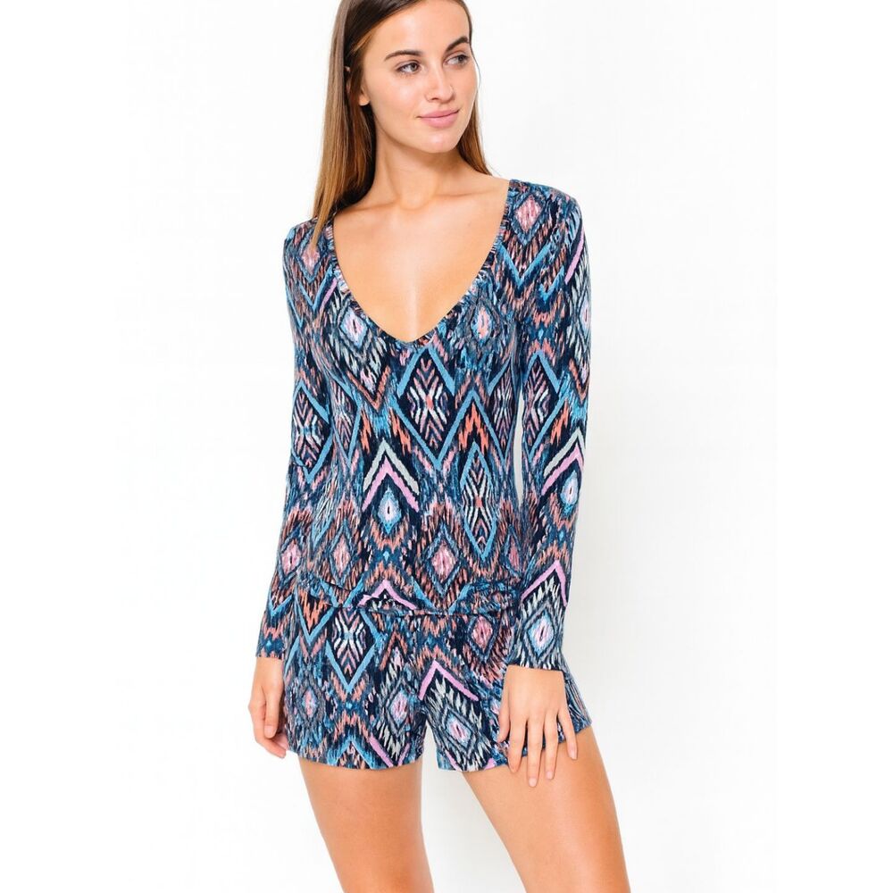 NWT Michael Lauren Nelson Romper Tribal Print Long Sleeve Festival Boho Medium